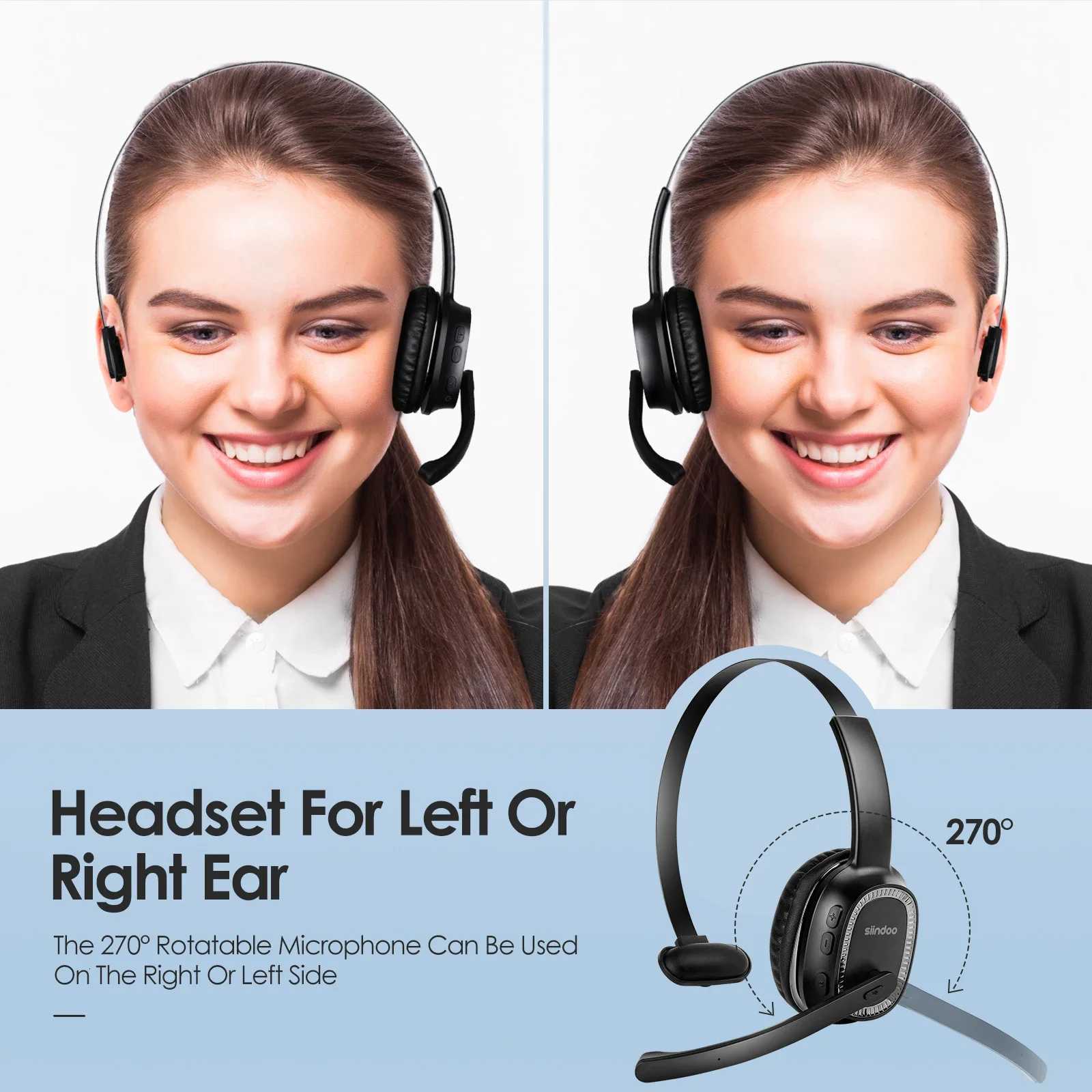 Siindoo 2PCS JH-101 Wireless Call Center Headset with Mic Noise Canceling Headphones with 50H Talking Time For Office Work VideoM251126