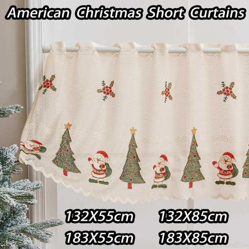 Christmas American Christmas Short Curtains Santa Lace Decoration Curtain Living Room Kitchen Study Coffee Curtains Home Decor Y251126