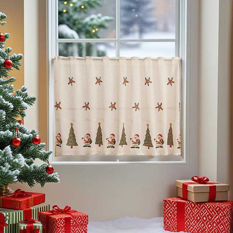 Christmas American Christmas Short Curtains Santa Lace Decoration Curtain Living Room Kitchen Study Coffee Curtains Home Decor Y251126