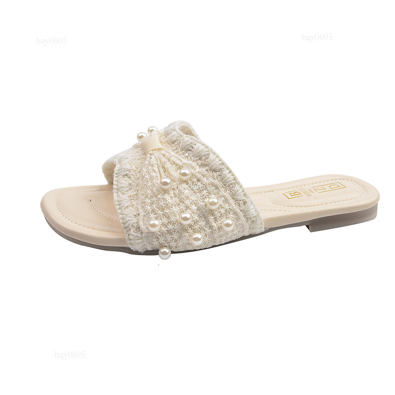 Top brand high-quality new-style designer new shoes French pearl fairy style flat shoes fashionable summer soft soled beach sandals women's new f