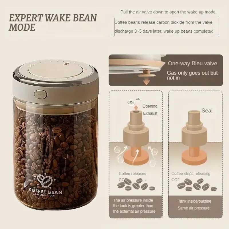 Vacuum Sealed Coffee Beans Waking Bean Valve Storage Food Storage Jars Moisture-Proof Airtight Container for Grain Snack Sugar Y251126