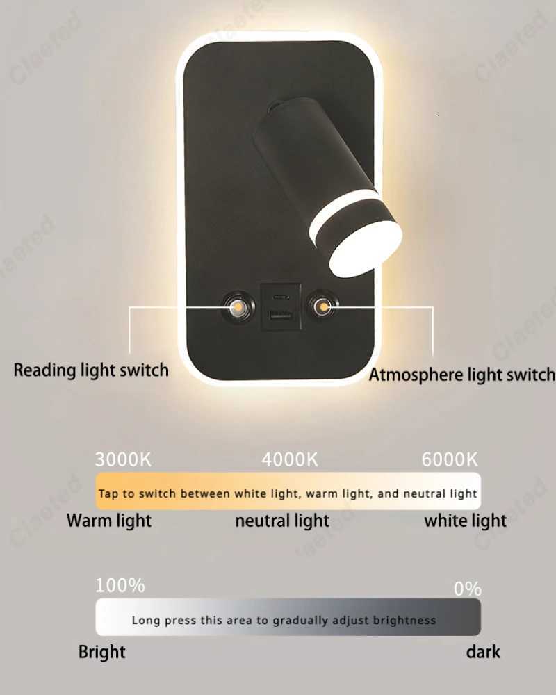 New Nordic Minimalist Wall Lamp Hotel Interior LED Reading Light Corridor Bedroom USB Charging Bedside Decorate Wall Lamp M251126