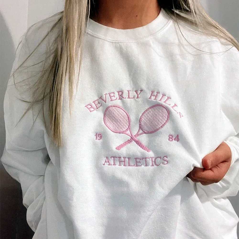 Tennis Athletics Letters Embroidered Sweatshirts Women White Loose Spring Pullover Long Sleeve Retro Thin Cotton Casual Jumpers J251136