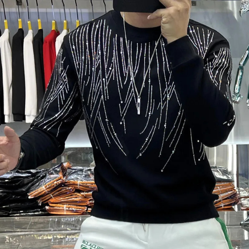 Shuidian casual O-neck T-shirt mens diamond tassel T-shirt mens short sleeved street clothing mens high-quality zipper sweater 250423