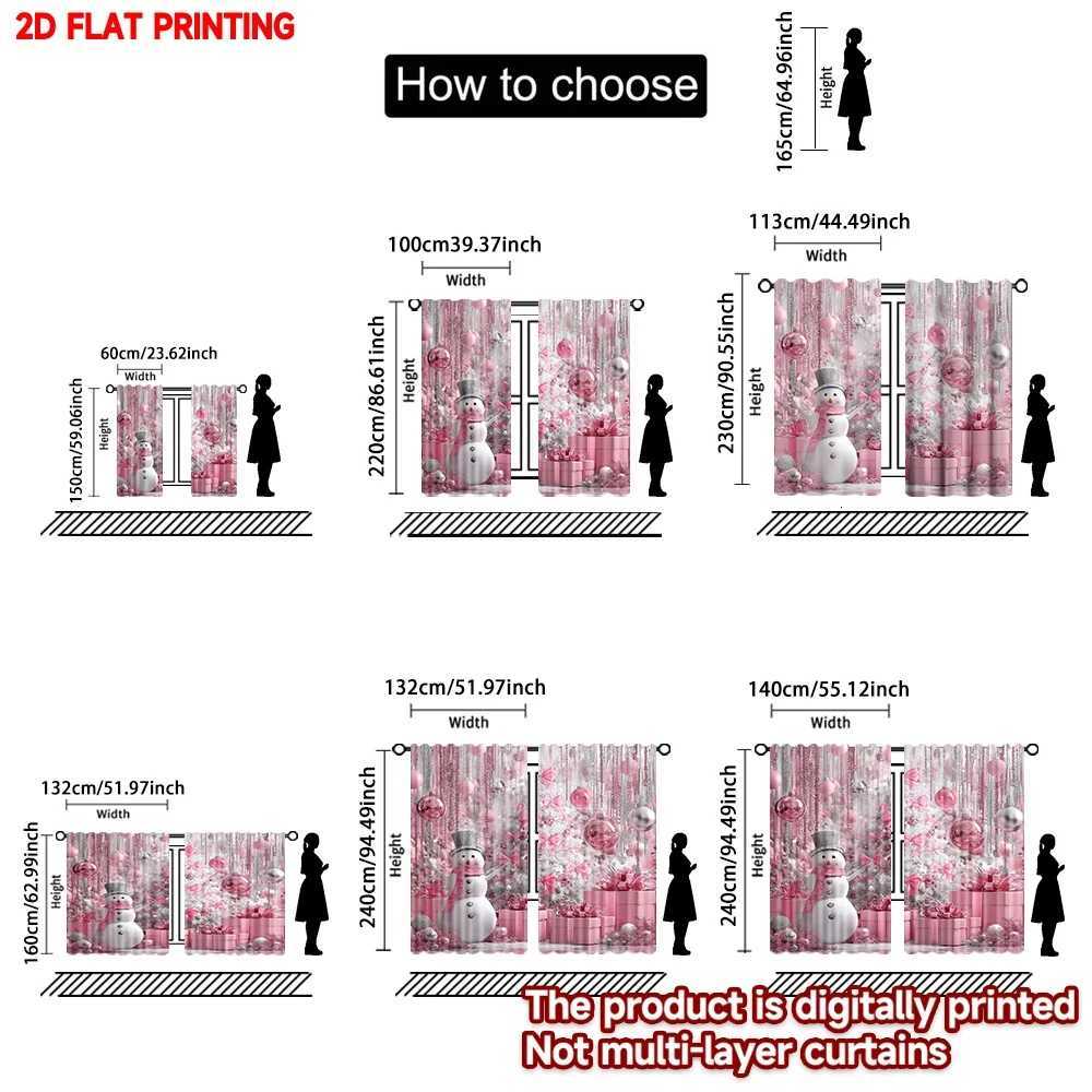 Curtain Christmas 2D flat printing 2pcs Christmas curtains Snowman tree ball pink silver Digital Printed Polyester Drapes Durable Party Holiday Y25112
