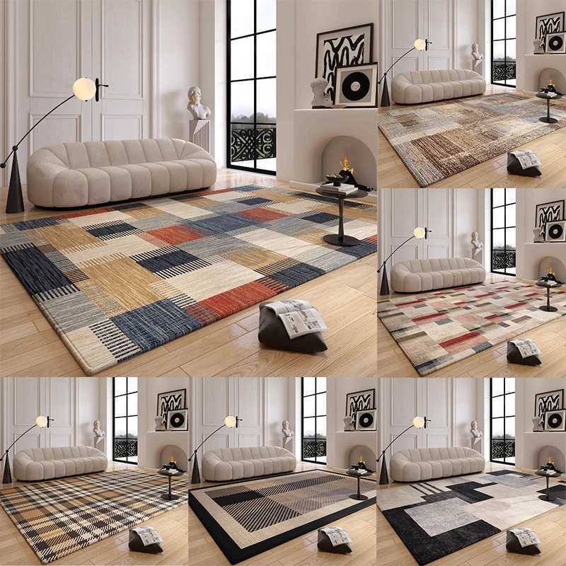 Color Plaid Advanced Feeling Carpet Living Room Sofa Bedroom Bedside Study Entrance Mat Non-slip Home Decor Fashion RugM251126