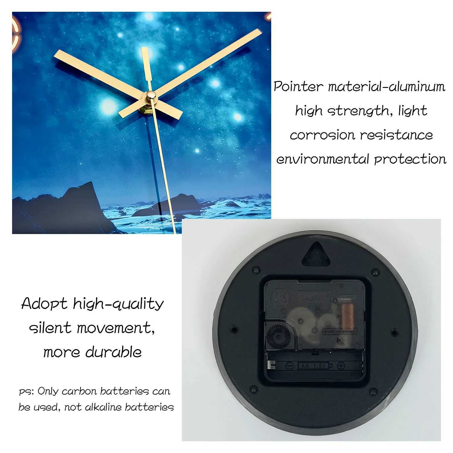 1pc glass wall clock Blue star Mountain River sea design wall clock home mute wall clock decoration living room bedroom C251126