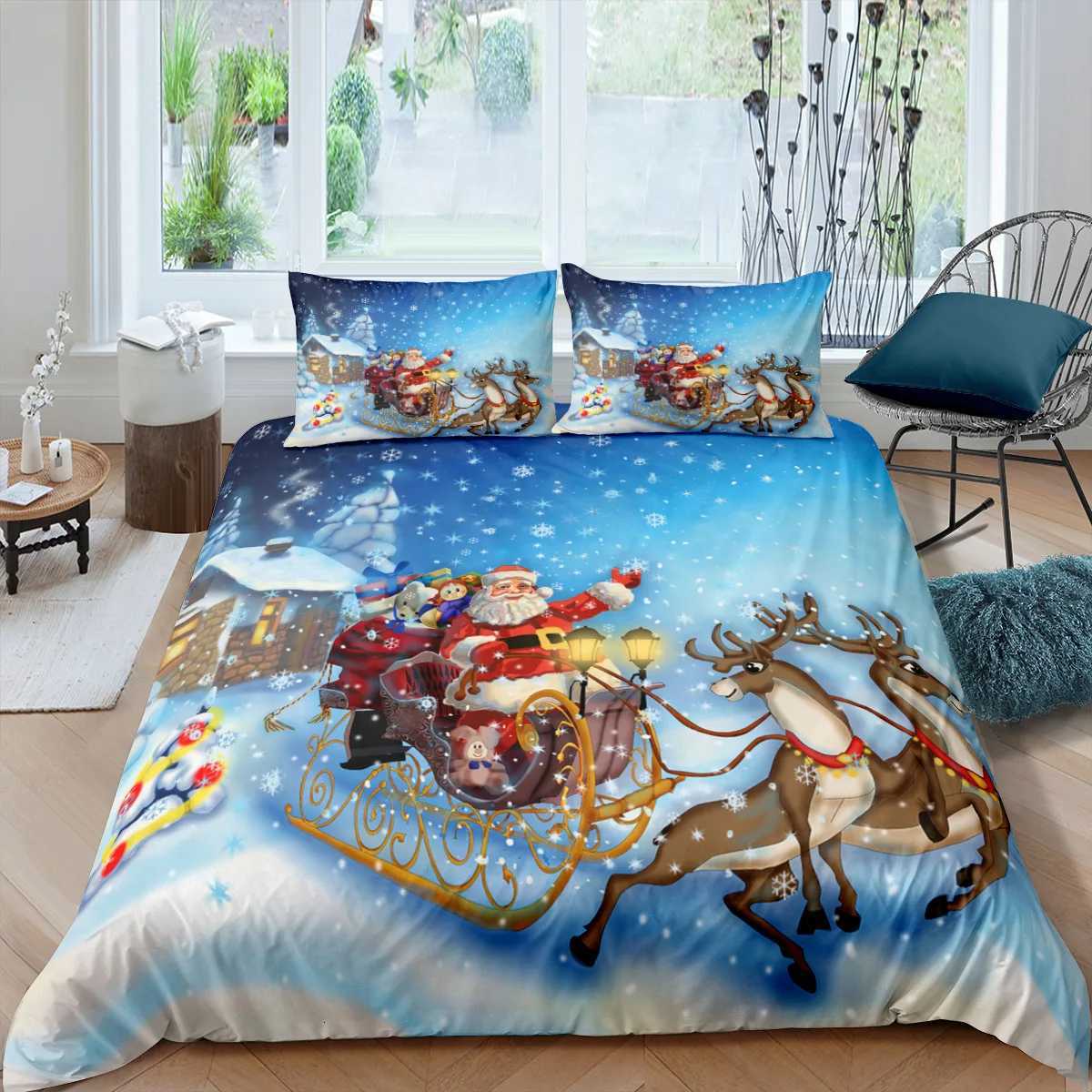 Christmas Christmas Snowman Santa Bedding Set Cartoon Duvet Cover For Kids Gift Comforter Bedding And Pillowcase Duvet Cover Set Decor Y251126