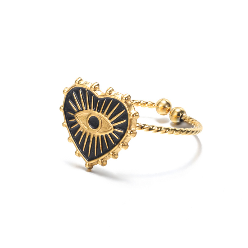 Turkish Evil Eye Rings for Women Stainless Steel Gold Color Adjustable Ring Love Heart Aesthetic Jewelry Gift anillos mujer High quality gold designer - view 5