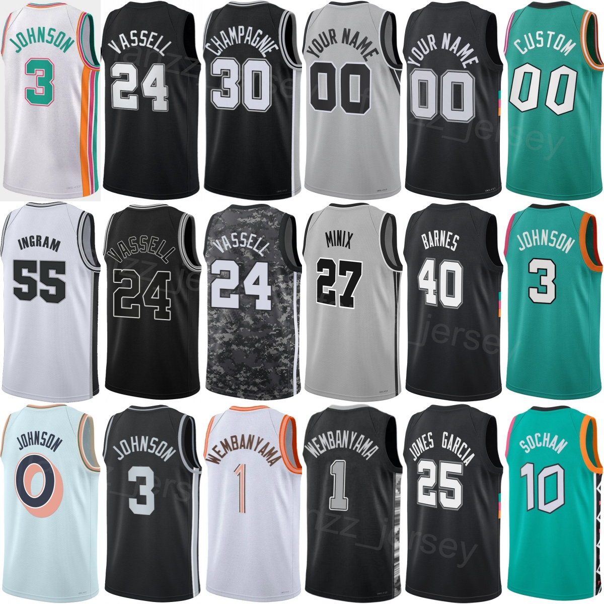 Printed Basketball Dylan Harper Jersey 2 Men 2026 City Devin Vassell 24 Harrison Barnes 40 Keldon Johnson 3 Victor Wembanyama DeAaron Fox Stephon Castle Women Kids