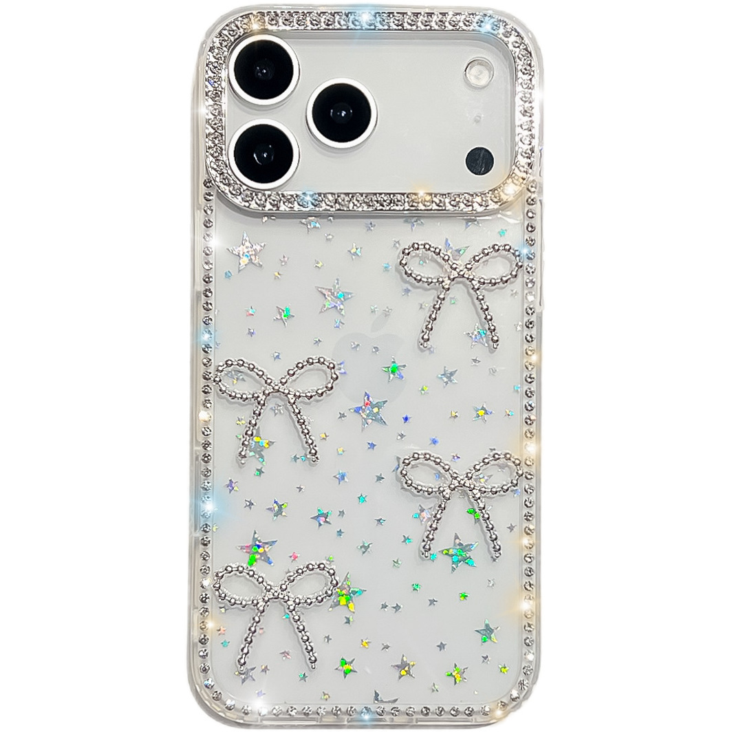 iPhone 17 Pro Max Edge Drill Bowknot Phone Case Compatible with Apple 16 Transparent Protective Case
