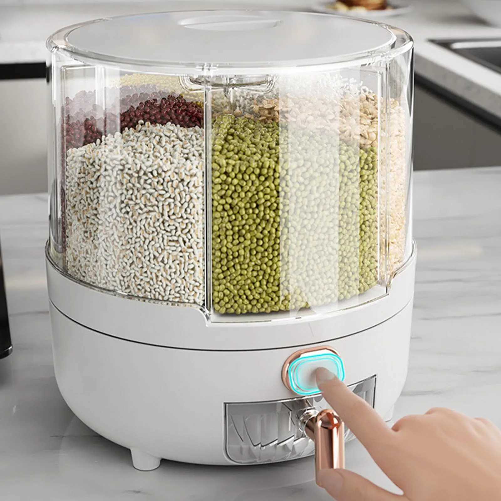 360 Rotating Grain Dispenser 360 Degree Rotating Grain Dispenser Box PP Plastic Kitchen Storage Container for Rice and Beans Y251126