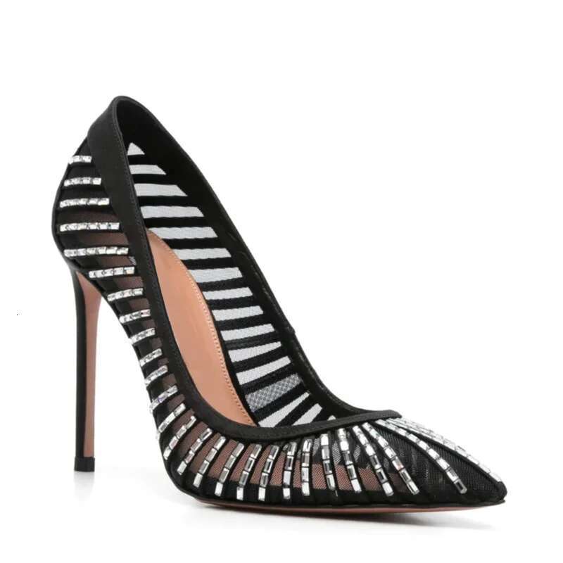 Spring and summer new crystal mesh satin pointed toe shallow shoes thin high-heeled banquet dress small size women's sandals