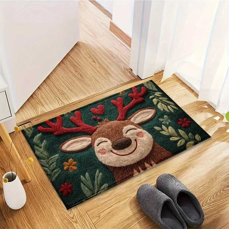 Christmas Crystal Velvet Floor Mat Xmas Holiday Decoration New Year 2026 Santa Claus Carpet Bathroom Kitchen Absorbent Foot RuM251126