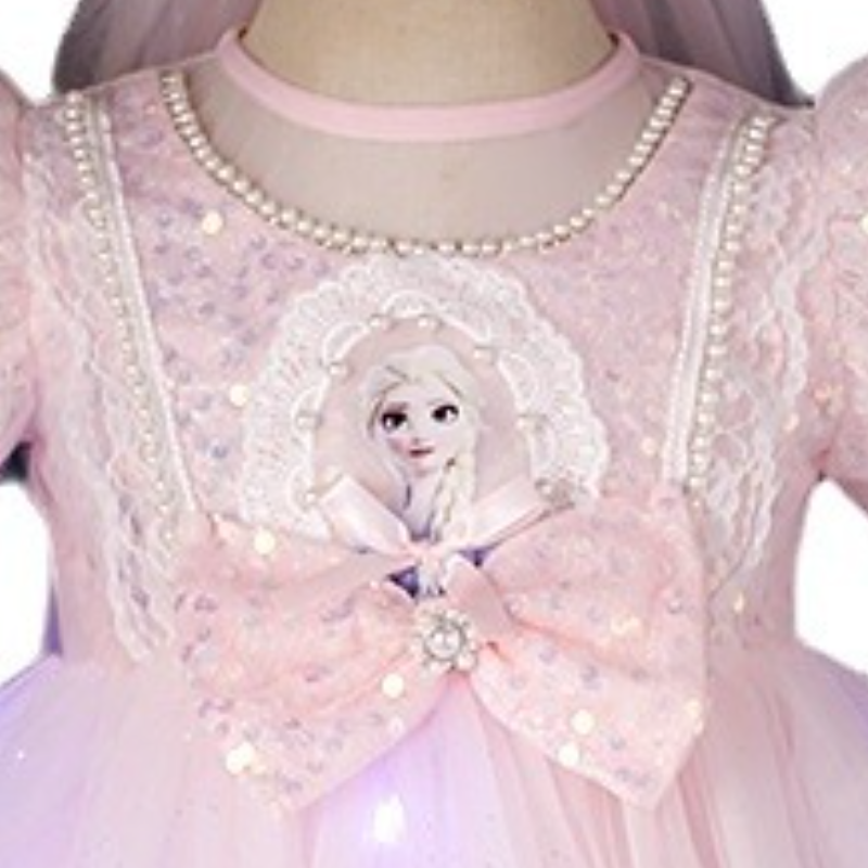 DISNEY Kids designer clothes Frozen baby clothes Glowing Elsa princess dress Aisha dress for girls Spring and summer children's short-slee birthd
