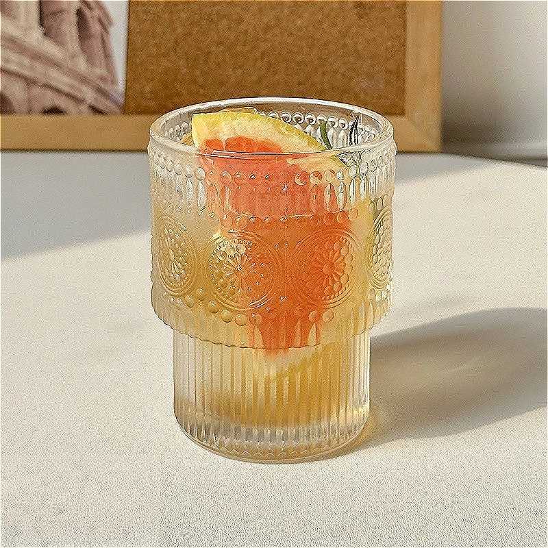 200ml Retro Sunflower Pattern Glass Cup Latte Coffee Mugs Household Cold Drink Cup Creative Wine Glass Transparent Beverage Cup C251126