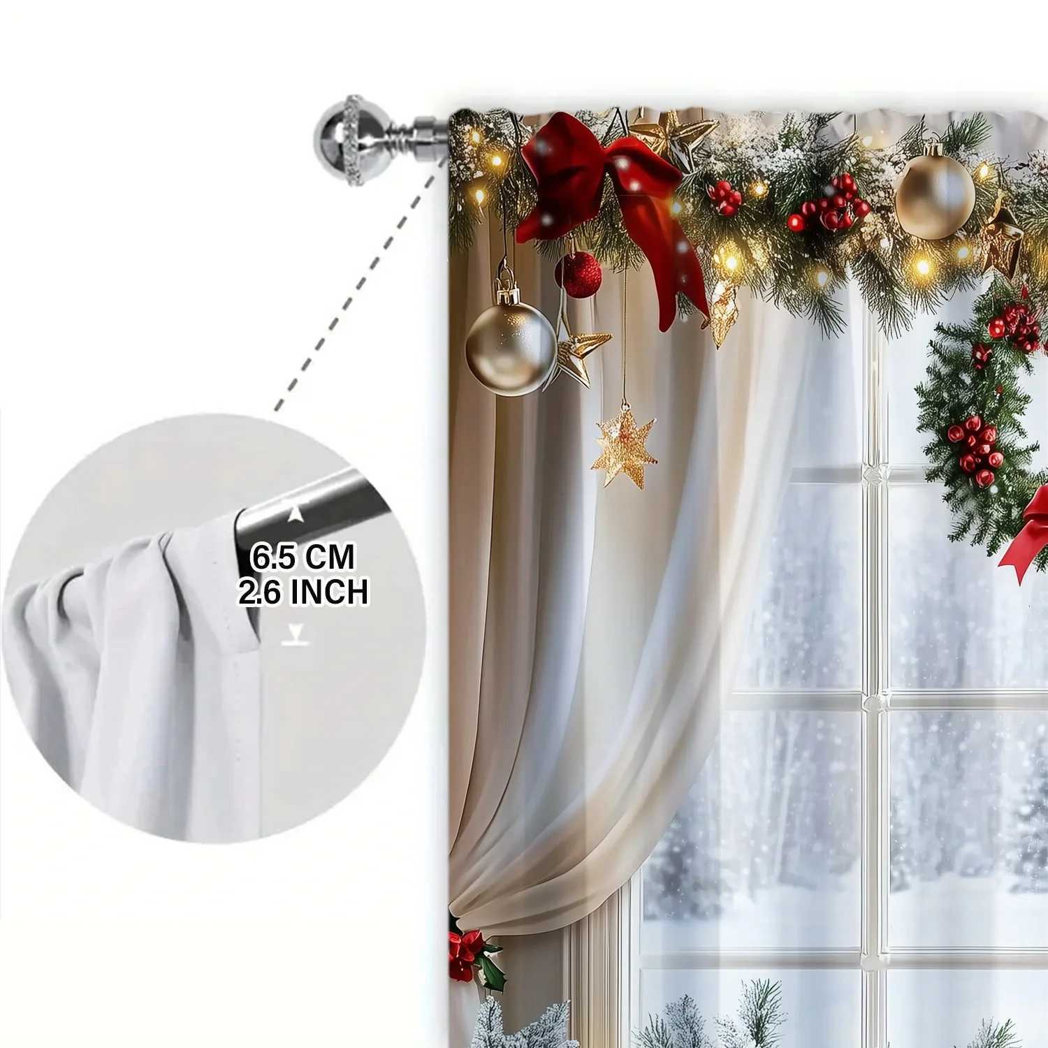 Christmas 2pcs Christmas Window Printed Curtain for Christmas Home Decor - Rod Pocket Window Treatment for Bedroom Office Kitchen Y251126