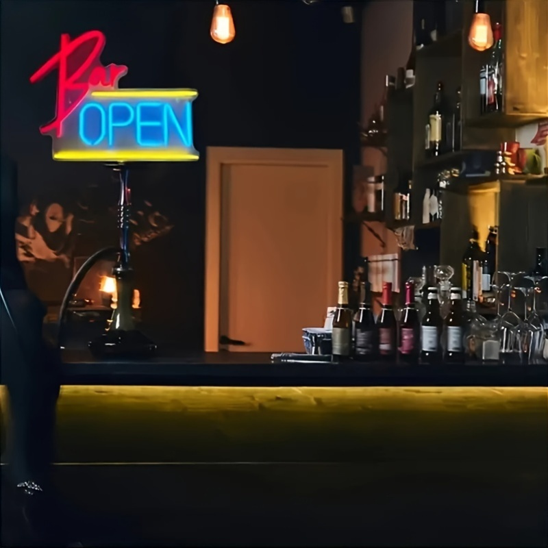 Open Door Neon Sign. Dimmable LED, bright and highly visible "We're Open" neon sign. Equipped with an on/off switch. Suitable for comme