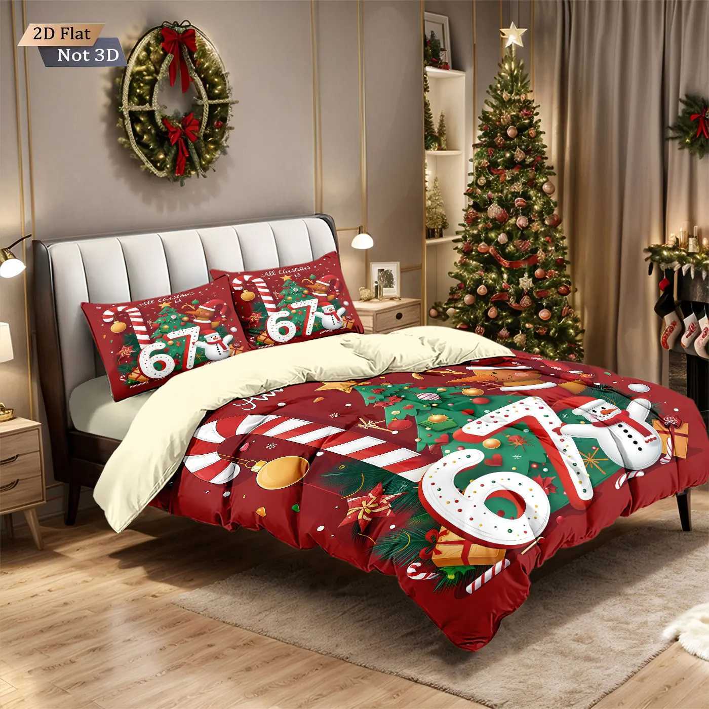 Christmas 3pcs Merry Christmas 67 element printed coreless duvet cover set multi size bedroom bedding holiday decoration machine washable Y251126