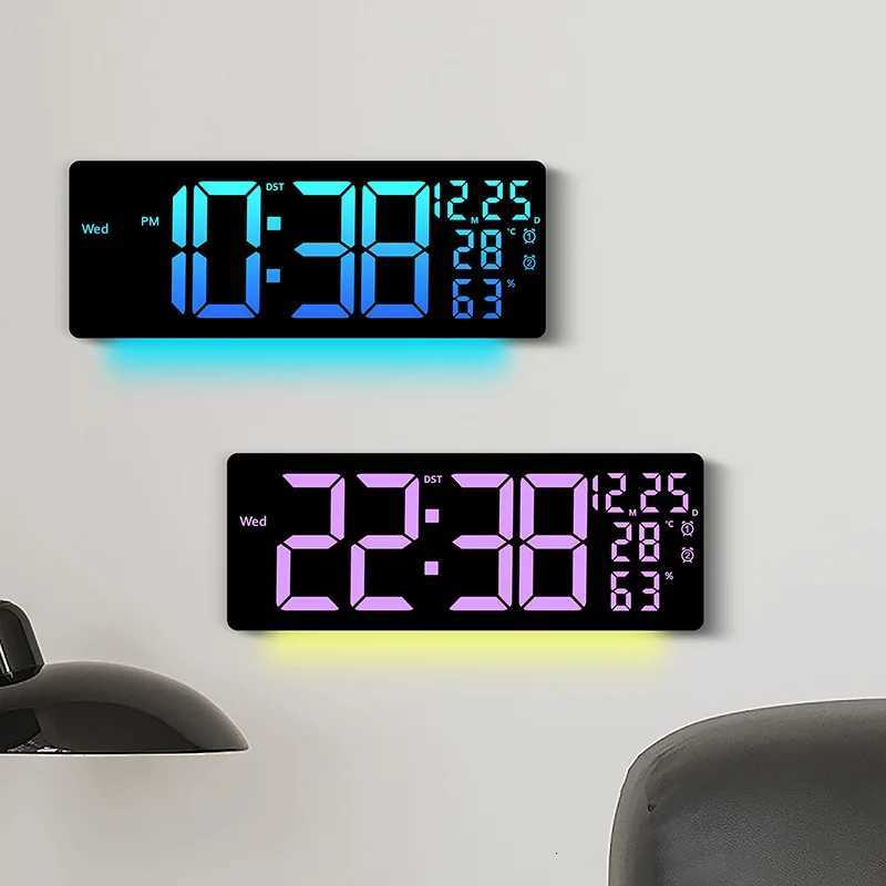 17 Large Digital Alarm Clock with 11Colors Dynamic RGB Display RGB LED Wall Clock with Colour Changing/Dual Alarm/Room Decor C251126