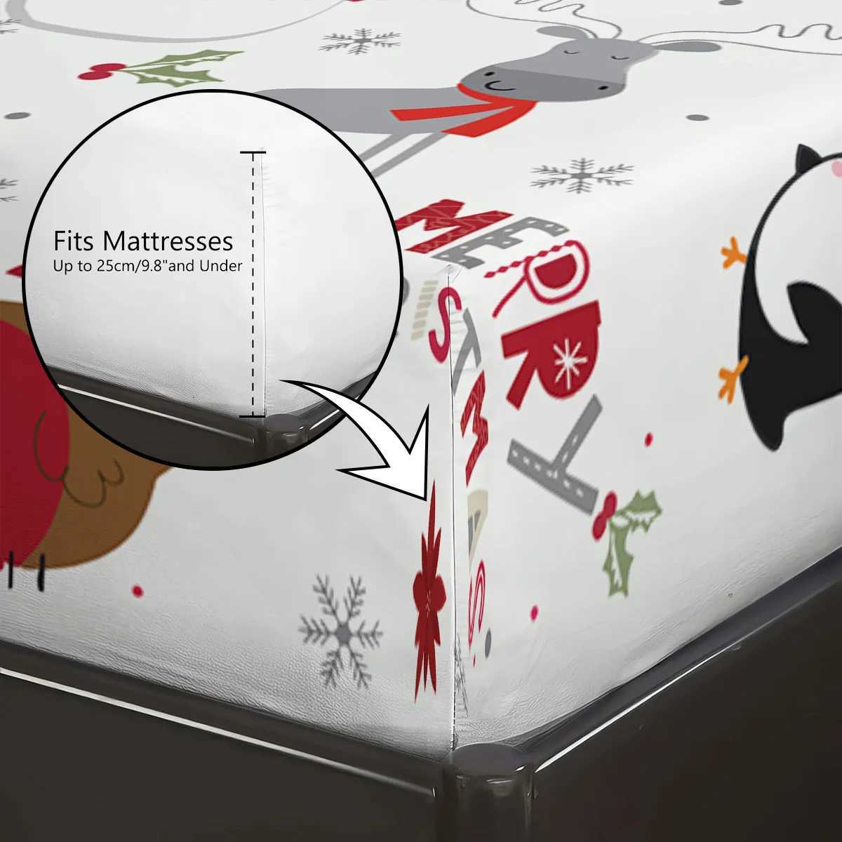 Christmas 3pcs Merry Christmas Cartoon Santa Claus Print Coreless Bed Sheet Set Multi Size Bed Cover Bedroom Dormitory Bedding Decoration Y251126