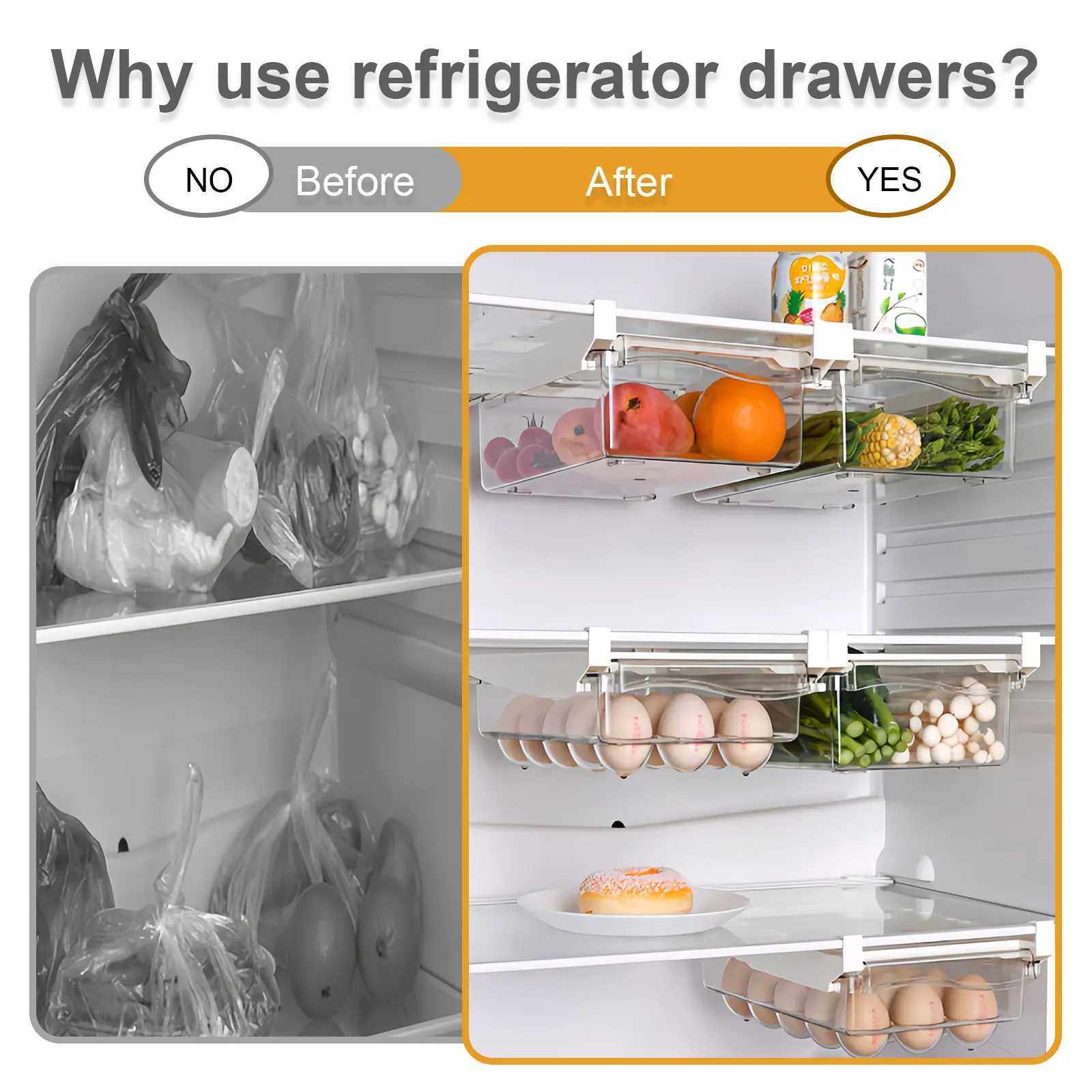 Refrigerator Drawer Style Food Storage Box Fruit Holder Egg Storage Box Under Shelf Support Sliding Plastic Fresh-keeping Box Y251126