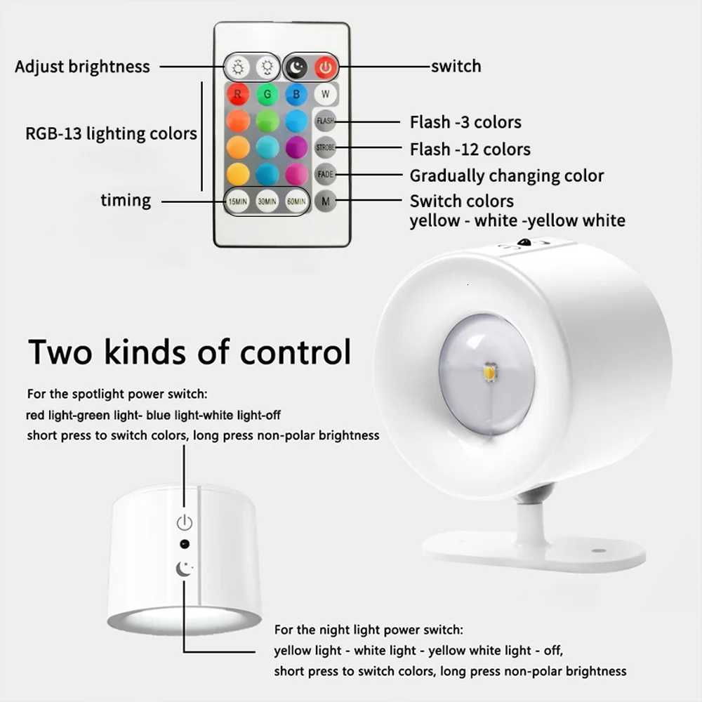 LED Wall Sconces Light Touch Control Double Head Wall Lamp 360 Rotatable 12 Colors Wall Lights Wireless Night Lights For Bedroom M251126