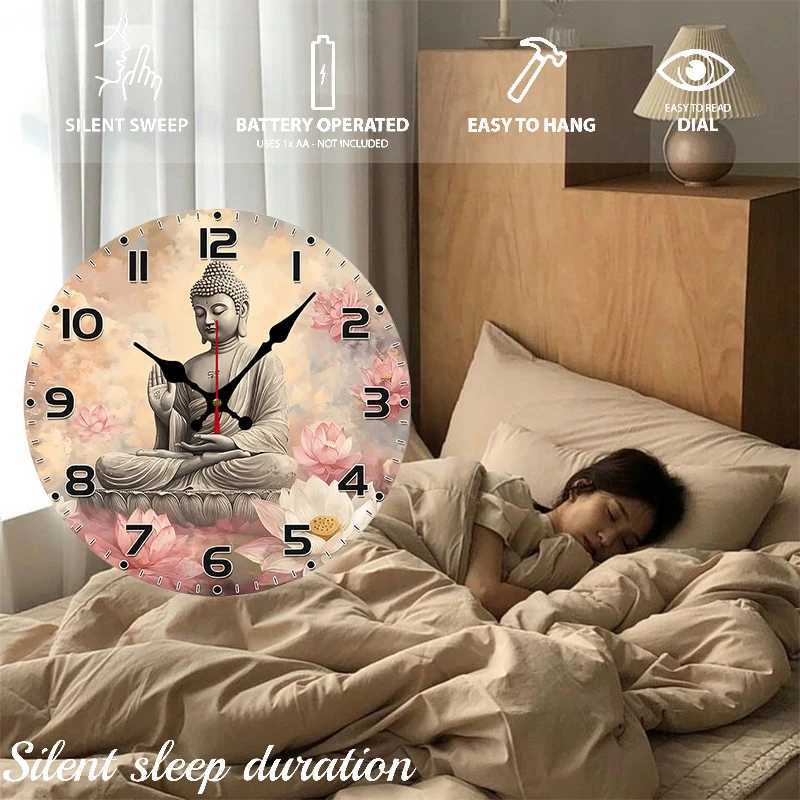 Serene Buddha Wooden Round Silent Hanging Wall Clock Suitable For Living Room Office Study Room Bedroom Home Decoration C251126