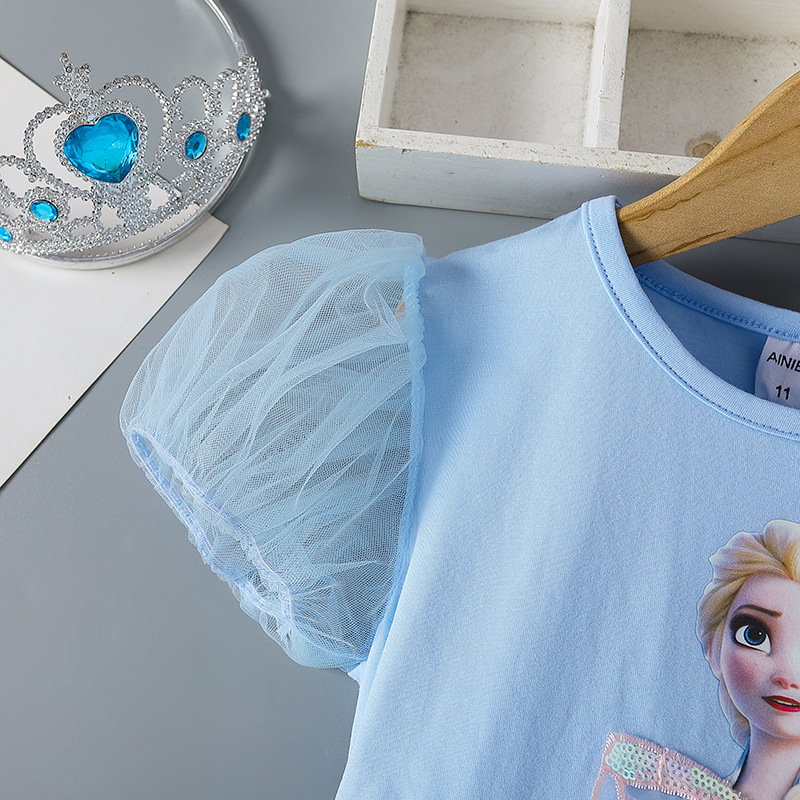 DISNEY Frozen Elsa princess kids designer clothes baby designer clothes Girls' dress summer short-sleeved cotton baby princess dress.