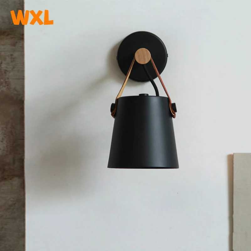 Modern LED Wall Lamp Bedroom Bedside Living Room Nordic Belt Wooden Wall Lamp E27 110-240V Black White M251126
