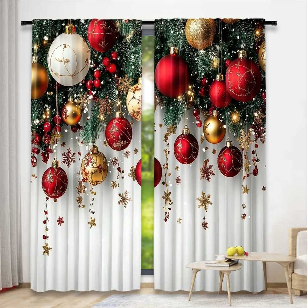Curtain Christmas 2pcs 2D flat printing Classic Christmas Curtains Festive Ornaments5 Digital Printed Polyester Drapes Birthday Party for Y251126