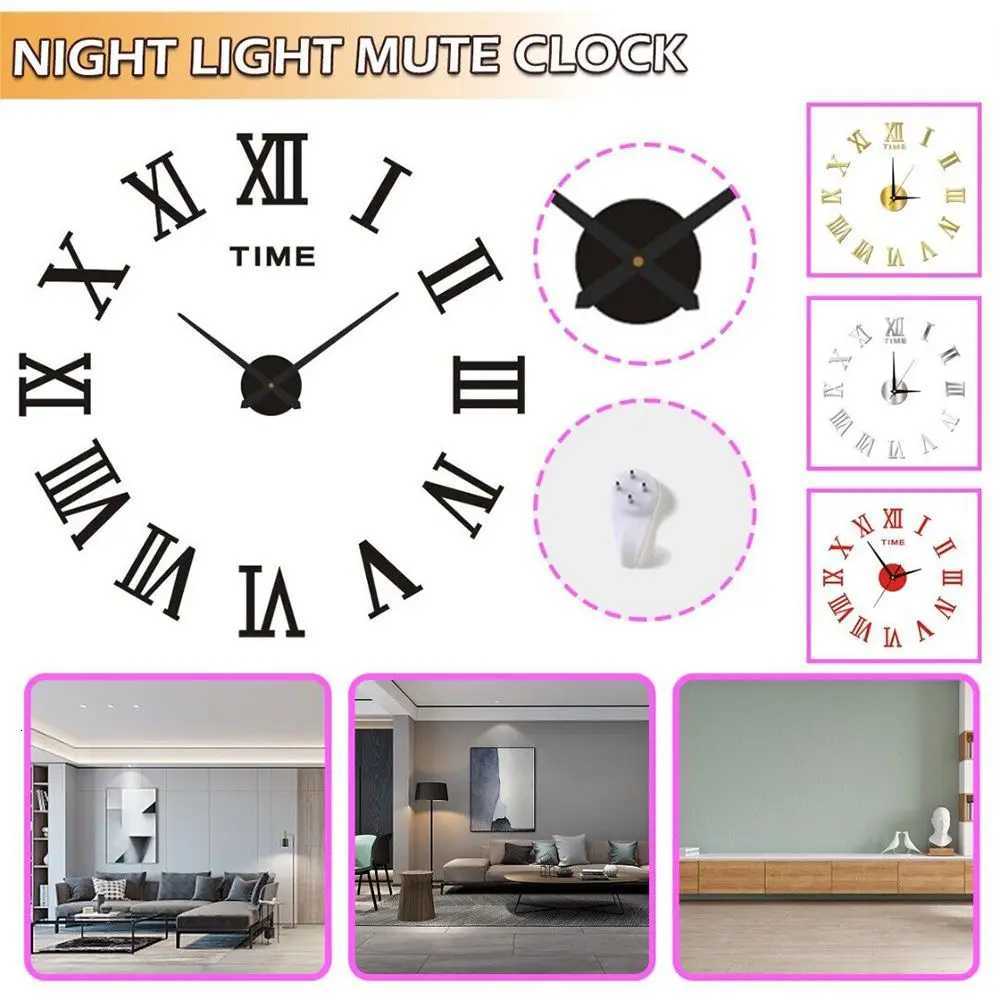 3D Large Roman Numerals Mirror Surface Acrylic Wall Sticker Wall Clock Home Office DIY Nordic Style Art Decor C251126
