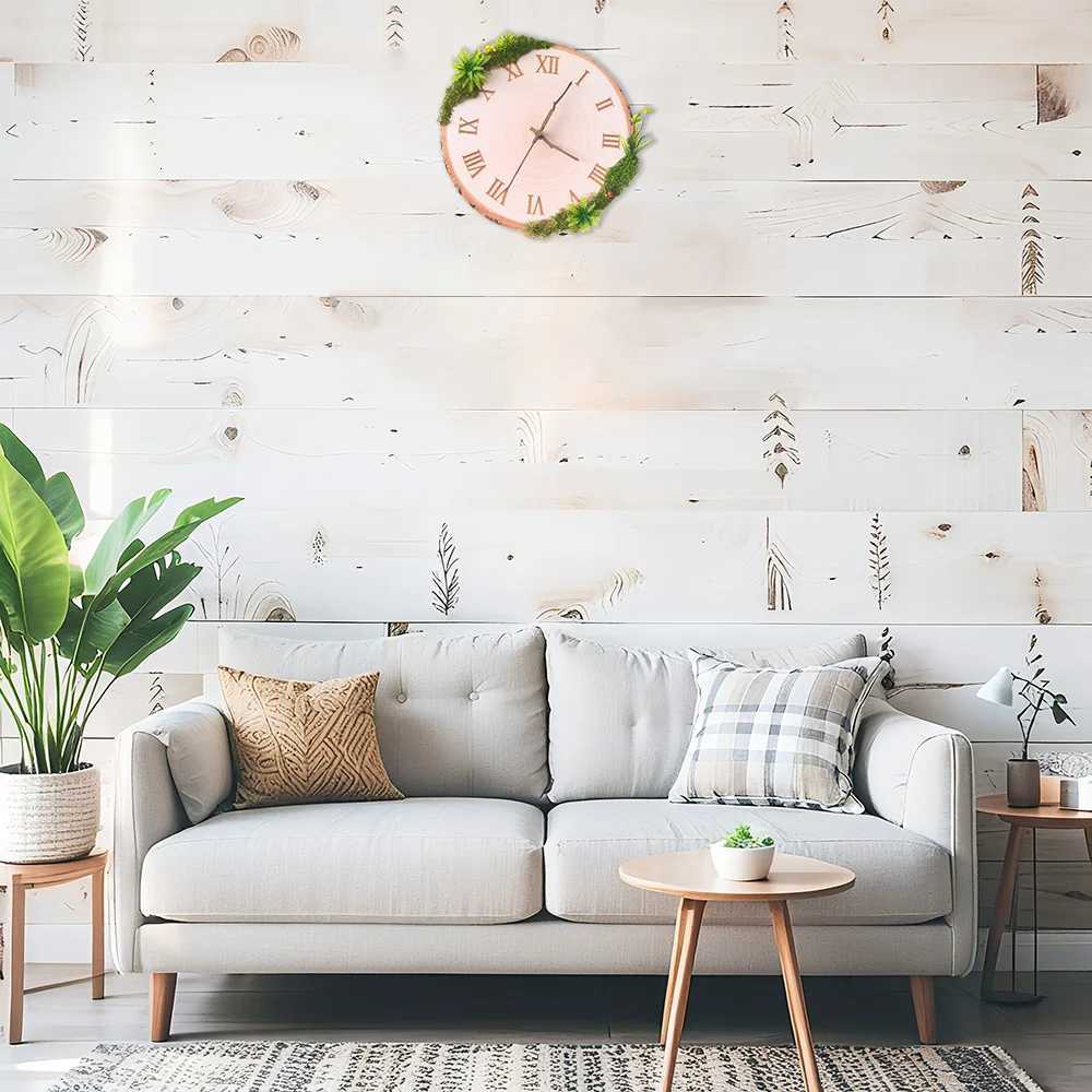 12inch Annual Ring Wall Clock Simulation Plant Moss Decoration Silent Wall Clock Tree Branch Pointer Clock Home Decoratio C251126