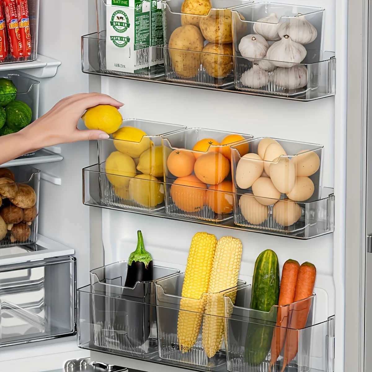 6-Pack Clear Fridge Bins BPA-Free Easy-Grip Handles Maximize Fridge Counter Space Kitchen Organizer Storage Containers Y251126
