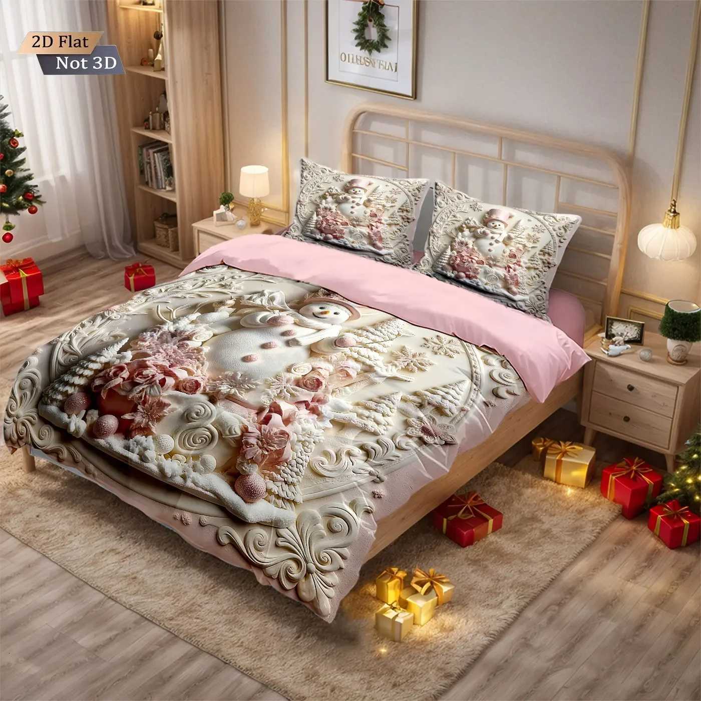Christmas 3pcs Imitation Relief Christmas Bedding Set Snowman Printed Duvet Cover Set Multi Size for Choosing Bedroom Decoration Y251126