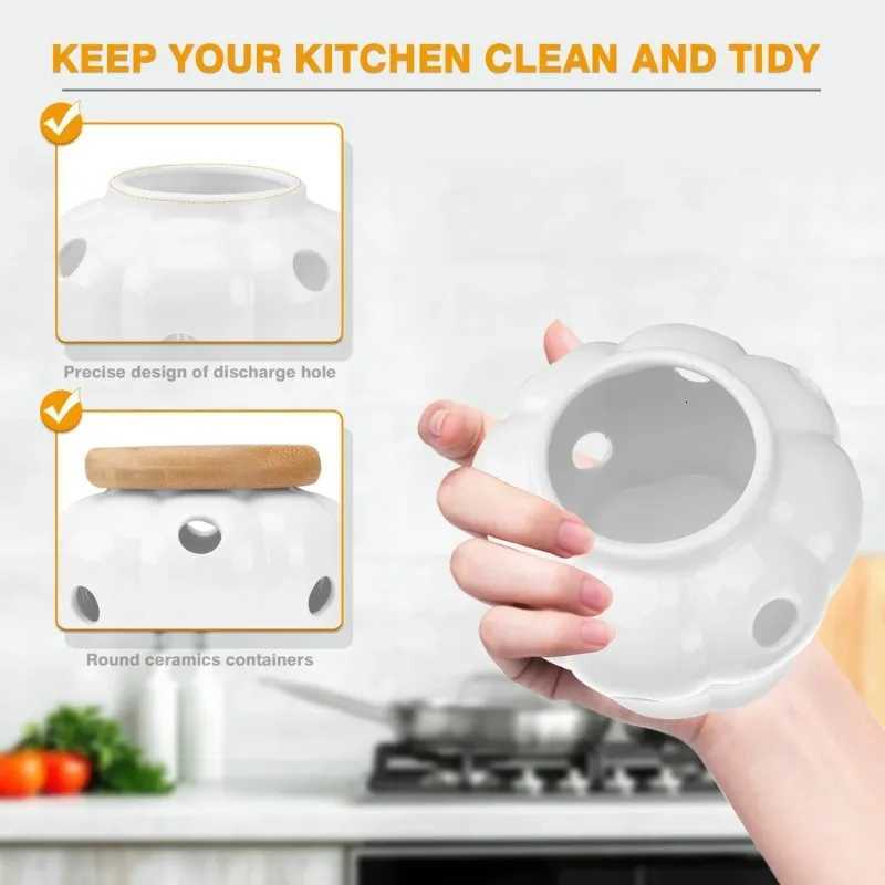 Ceramic Pickle Storage Jar with Cover Freshness Keeper for Kitchen - Garlic Onion Lemon - Airtight Food Storage Container Y251126