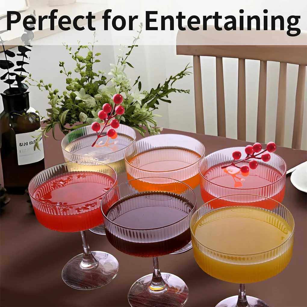 2Pcs Martini Glasses Tall Clear Ribbed Glass Wine Glasses For Cocktail Versatile Drinks Fashionable Champagne Coupe Glasses C251126