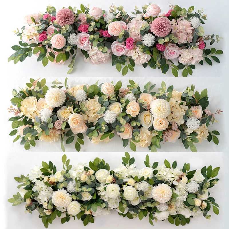 100cm Luxury White Rose Artificial Flower Row Wedding Table Centerpiece Flowers Backdrop Wall Arches Decor Party Stage Floral J260526