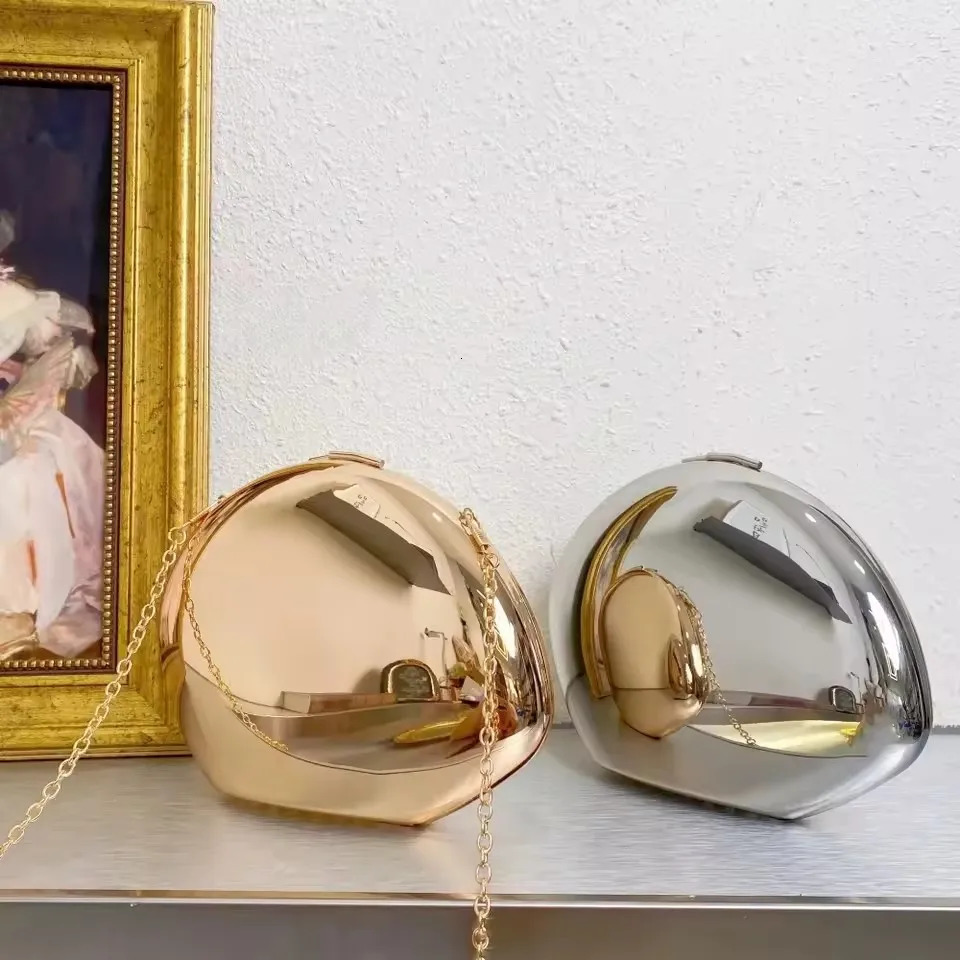 Metal Shell Shape Clutch Bag Smooth Mirror Surface Womens Evening Party Purse Handbag Silver Gold Cute Wholesale 250425