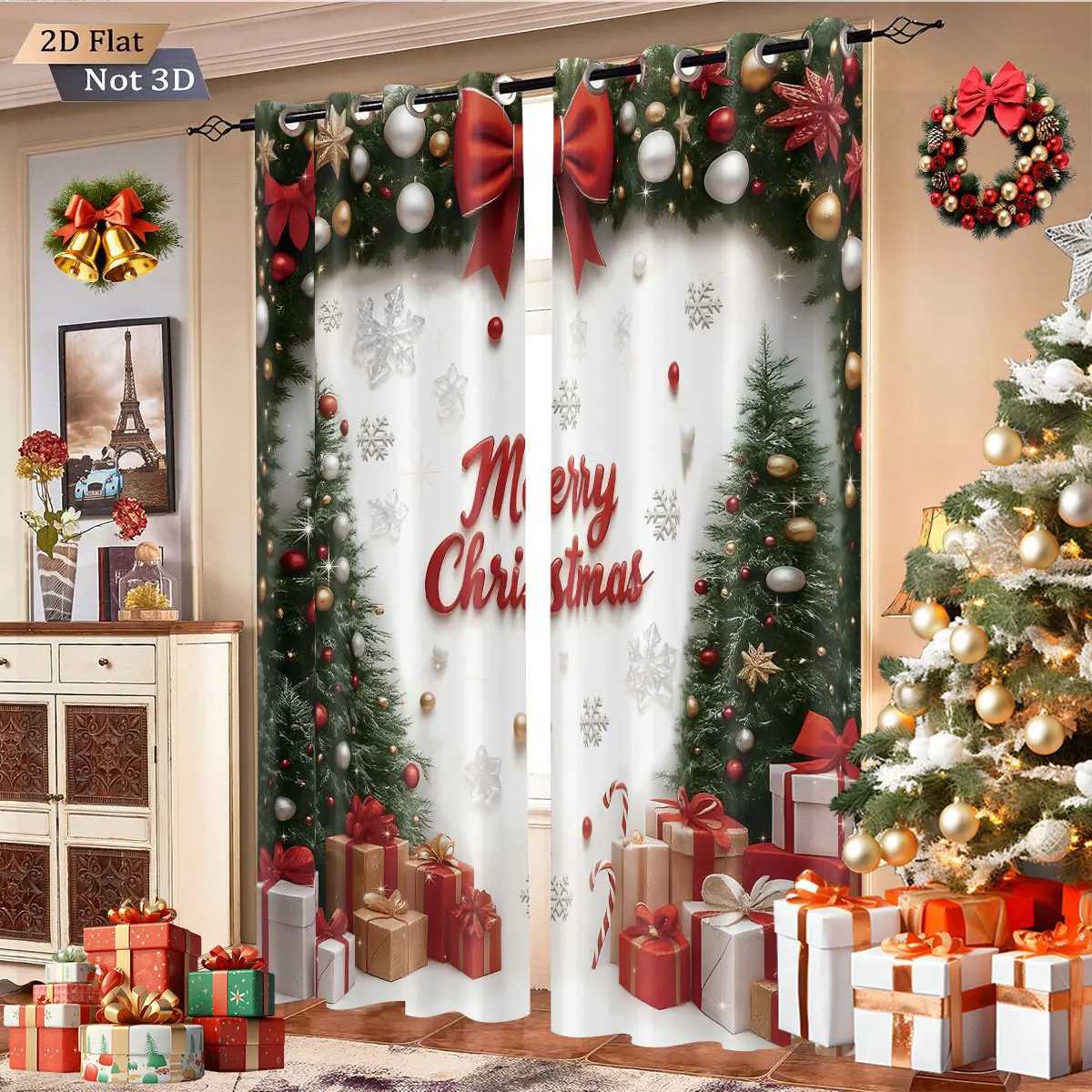 Curtain Christmas 2pcs Merry Christmas tree print blackout curtains thermal insulation multiple sizes living room holiday decoration Y251126