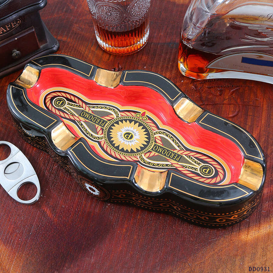 Nordic Black Gold-Trimmed Creative Personalized Gift Large Cigar Ashtray Ceramic High-End Feel High-Quality