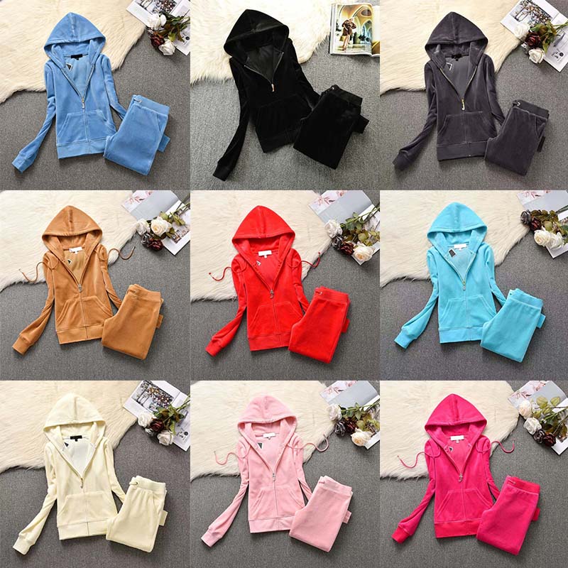 Tracksuit Women Two-Piece Set Velour Sweatshirt Hoodie & Jogging Pants - Casual Sportswear for Spring and Autumn C260312