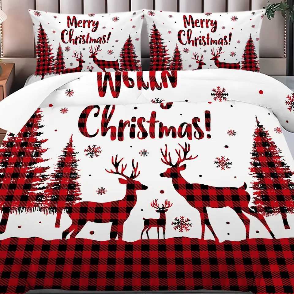 Christmas Bedding Set Marry Christmas Tree Deer Print Cozy Duvet Cover King Queen Single Size for Home New Year Christmas Bedroom Decor Y251126