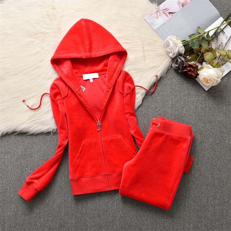 Tracksuit Women Two-Piece Set Velour Sweatshirt Hoodie & Jogging Pants - Casual Sportswear for Spring and Autumn C260312