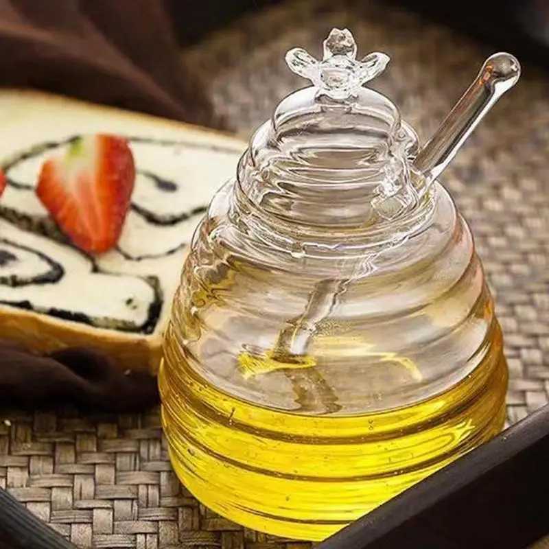 Glass Honeycomb Tank Kitchen Tools Honey Storage Container with Dipper and Lid Honey Bottle for Wedding Party Kitchen Home Y251126