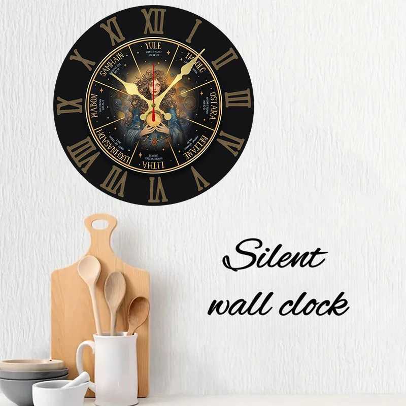 Witch Design Wooden Round Silent Hanging Wall Clock Suitable For Living Room Office Study Room Bedroom Home Decoration C251126