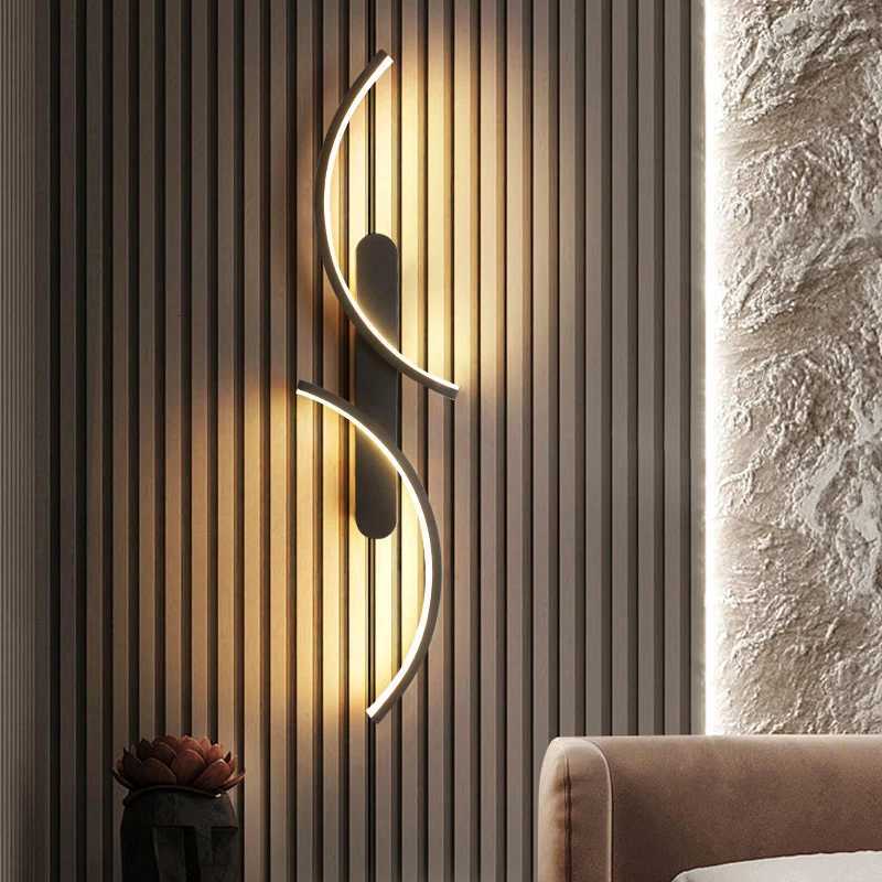 2PC Curved Wall light LED Modern Wall Lamp Black Moonlight Living Room Bedroom Bedside Corridor Cloakroom Lighting Fixtures M251126