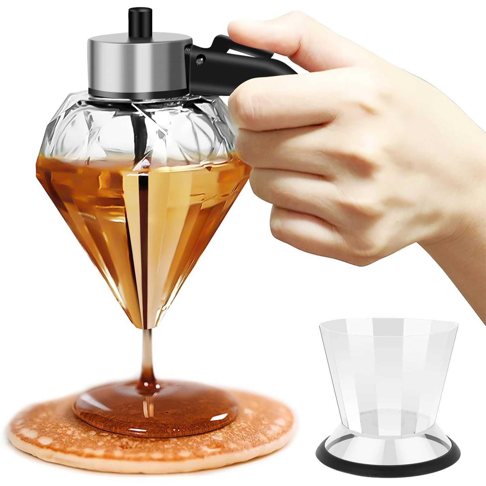 200ML Diamond Shaped Glass Honey Dispenser with Stand Large Capacity Oil Dispenser Multi-functional Oil Bottle Vinegar and Sauce Y251126