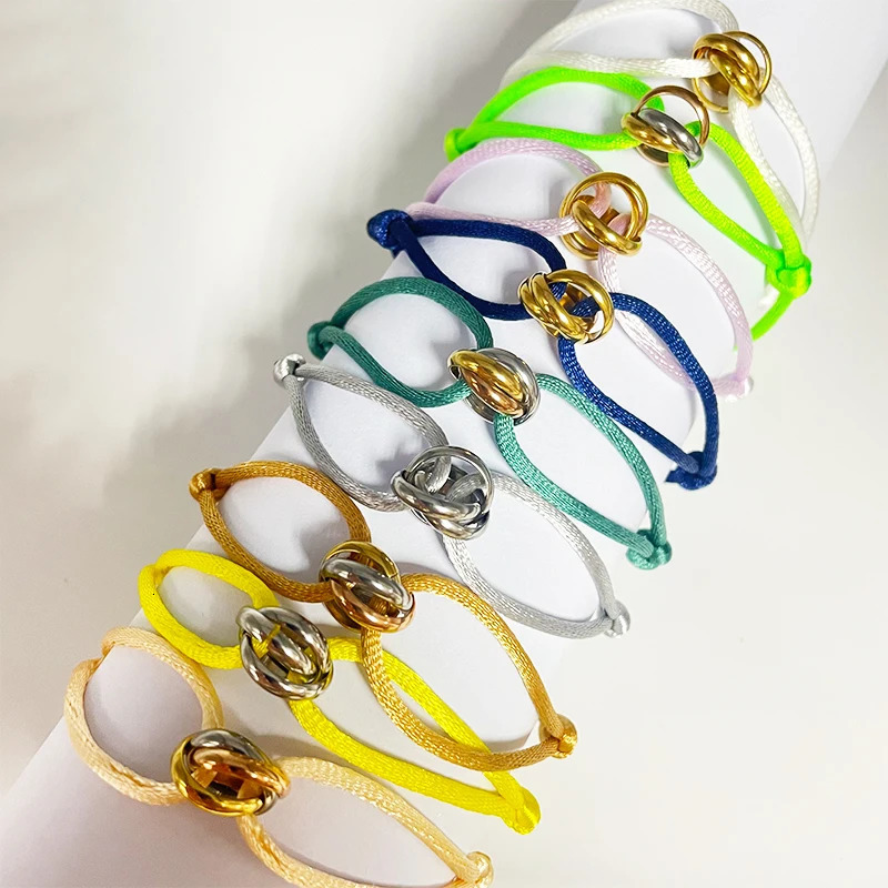 Bracelet 3 Stainless Steel Metal Buckle Adjustable Rope Classic Mens Friendship Jewelry Gift 250425y