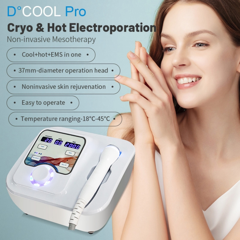 Portable Cool Pro Cold Warm Electroporation Cryo Machine With Red and Blue Light RF Cryo Face Cooling Freezing Equipment